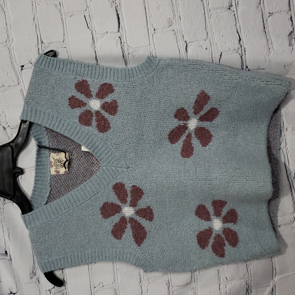 Hippie Rose Sweater Vest Blue Plum Flower New